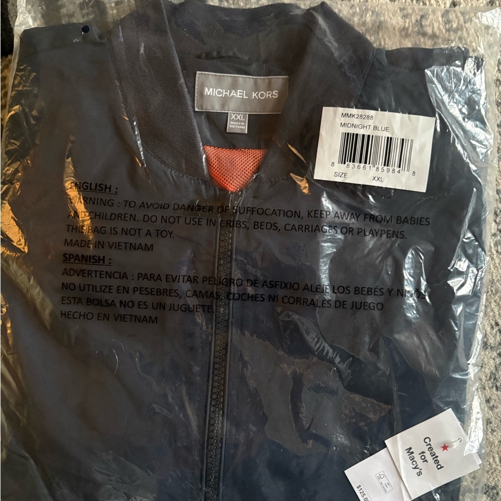 Michael Kors Navy Bomber Jacket with Orange Mesh Lining